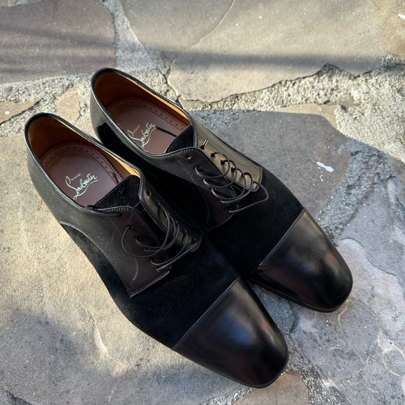 Christian Louboutin Black Leather & Suede Daviol Derby Size 45.5 Euro 12.5 US